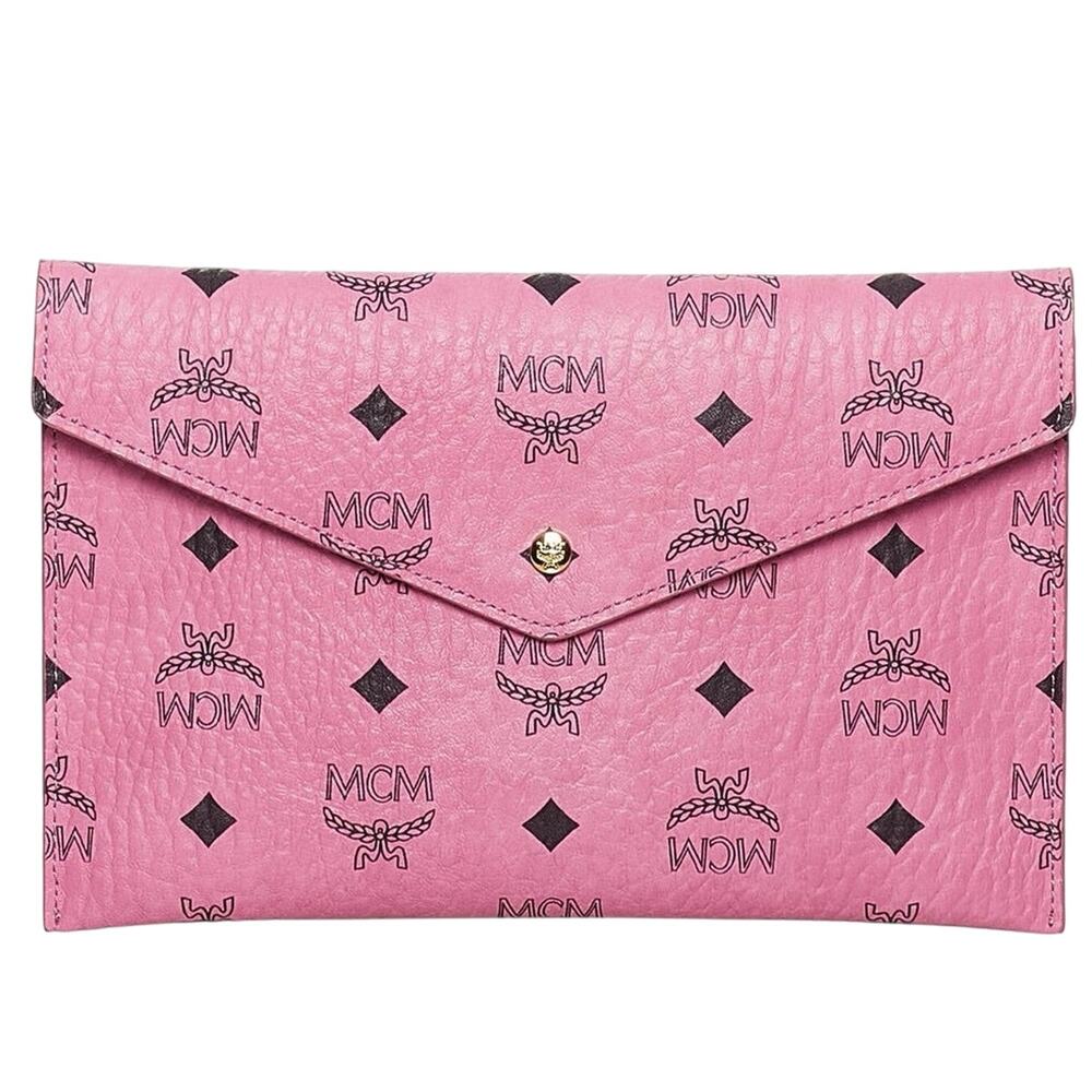 MCM Visetos Leather Clutch Bag in Pink New with Tag